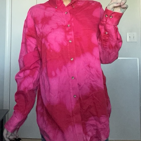 Magenta Tie Dye Button Down Shirt Size 16.5/36 - Picture 6 of 8